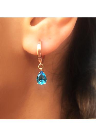 Azuris 925 Ayar Gümüş Mavi Damla Zirkon  Küpe