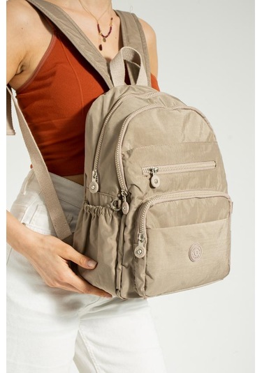 Klinkır Kadın Sırt Çantası Hafif Su İtici Kumaş Günlük Kullanım İçin İdeal 37 27 Cm Anne Bebek Çanta Vizon