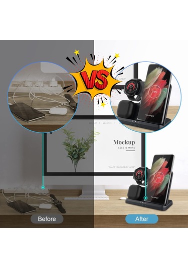 Maiyame Samsung Uyumlu Telefon, Saat Ve Kulaklık İçin 15w Hızlı Şarj, Dikey Masaüstü 3'ü 1 Kablosuz Şarj Aleti, Siyah, Avrupa Standartı