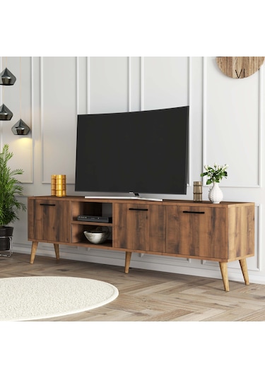 1583 Exxen 180 Cm Ahşap Ayaklı Tv Ünitesi Hat Rengi