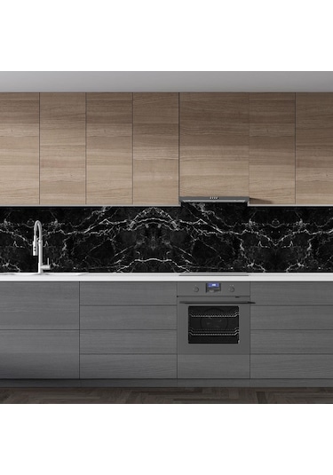 Mutfak Tezgah Arası Folyo Fayans Kaplama Folyosu Siyah Mermer Des