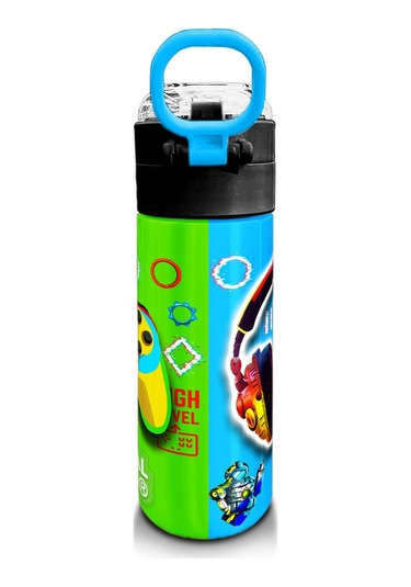 Coral High Kids Kulaklık Game Desenli Pipetli Ve Direkt İçim Çelik Termos 500 Ml 31841 Yeşil - Pembe