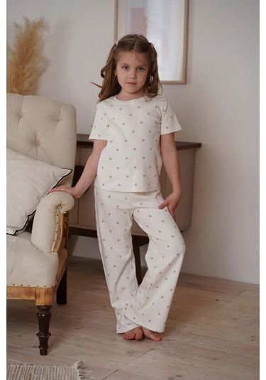 Dıale Kids Çizgili Pantolon Ve Tişört İle Çocuk Pijaması 278163985 Bej