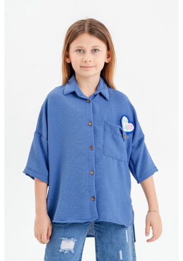 Kız Çocuk Cep Detaylı Gömlek 3120 Saks