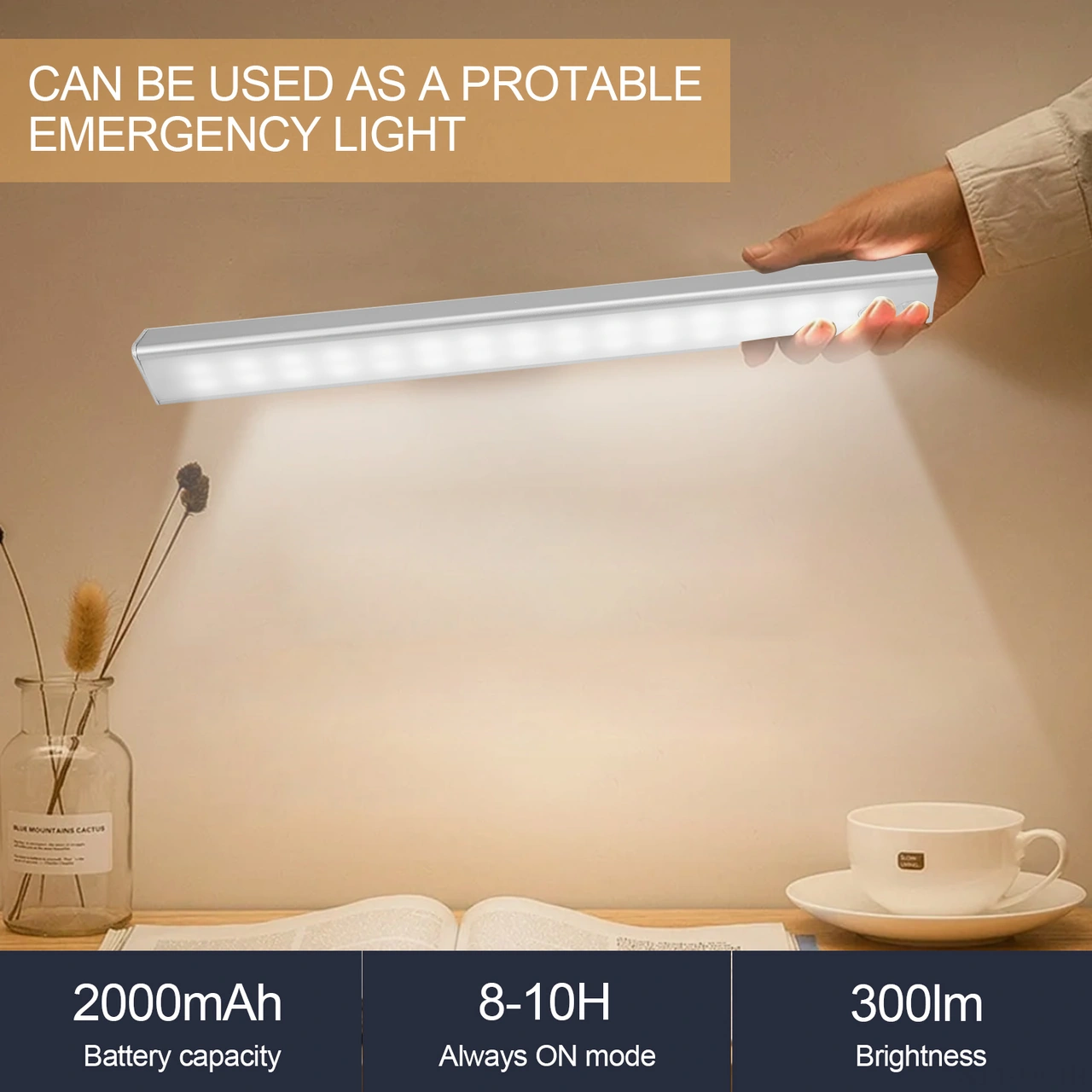 Folinda Alüminyum Kabinet Lambası, 120 İnsan Ve Işık Algılama, 300lm, 2000mah Batarya, Usb-c Şarj, Tekli Paket Beyaz