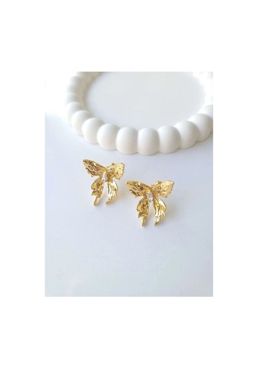 Çelik Gold Kelebek Küpe Sevgiliye Hediye Altın