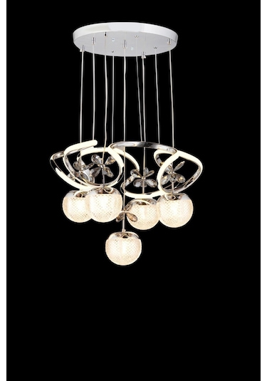 Ey-El Tasarım Galaksi Modern Sarkit Led Avize 3 Renk Krom Kaplamali Toplu Kelebek Taşlı Krom