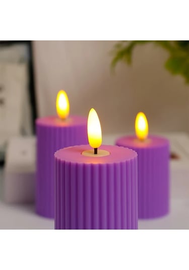 Willowhaven Dişli Mor Beyaz Led Mum, Pilsiz Alevsiz Dekor, 1 Adet 5x9cm Beyaz