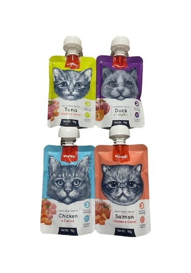 Wanpy Tasty Meat Paste 4 Çeşit Taze Sıvı Kedi Ödül Maması 4 x 90 G