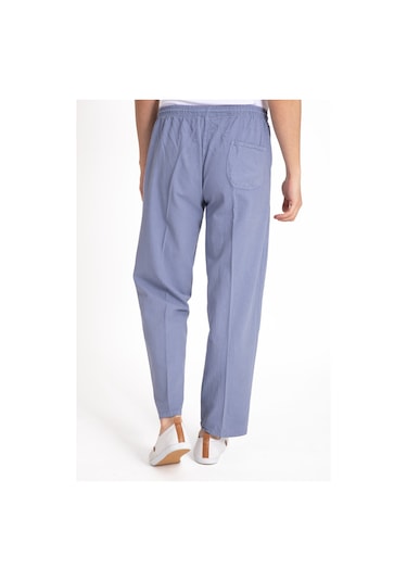 Erkek Ham Bez Lastikli Yüksek Bel Rahat Kalıp %100 Natural Pamuk Eşofman Alt Pantolon Alt Giyim 2188-İndigo