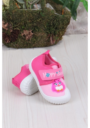 Fort 3356 Gz Kuş Figürlü Anaokulu Kreş Ev Kız Çocuk Keten Panduf Ayakkabı Fuşya