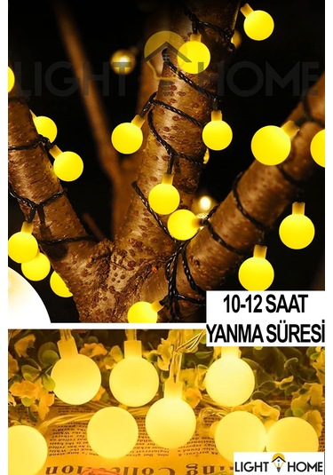 Lighthome Güneş Enerjili Işıklar 50 Led Sarı Opak Küre 8 Modlu Parti Bahçe Dekoratif Aydınlatma 7 M