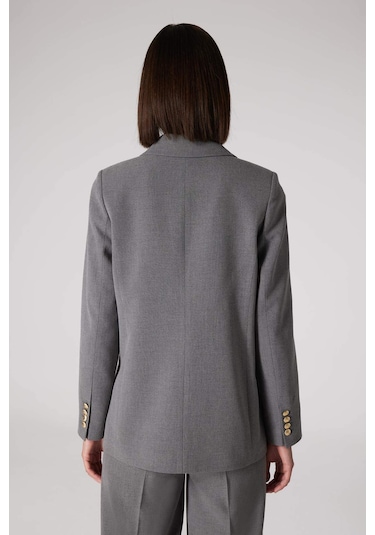 DeFacto x Sorbe Kruvaze Yaka Basic Düz Düğmeli Blazer Ceket D9922AX24AUAR222 Antrasit