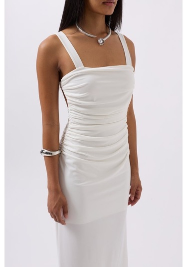 Sensuelle Yırtmaç Detay Sırt Dekolte Elbise Beyaz