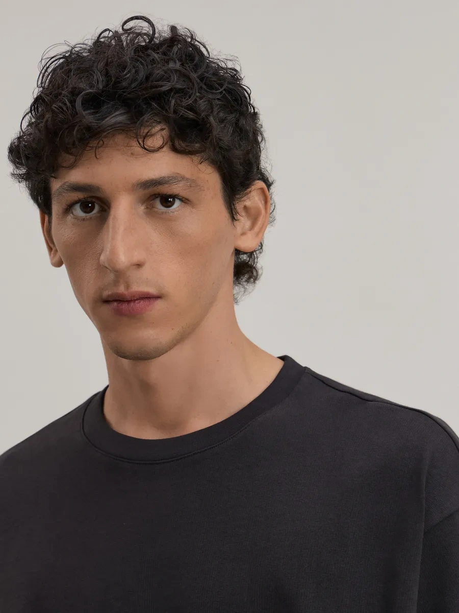 Zarına Pamuklu Temel Oversize Tek Renkli Tişört 270589701 Koyu Gri