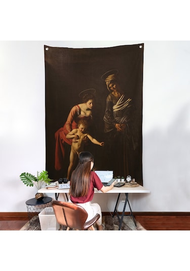 Caravaggio - Madonna Ve Çocuk, Aziz Anne İle Duvar Örtüsü-7359