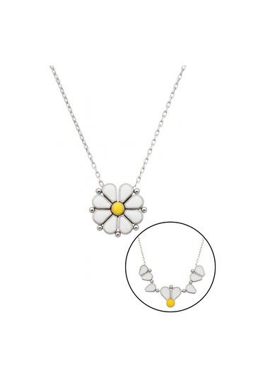 Papatya Tasarım Mineli Ve Mıknatıslı 925 Ayar Gümüş Kadın Kolye Gümüş