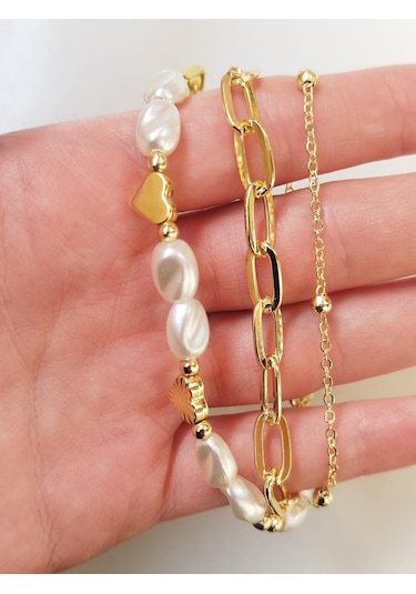 Kalpli Sedef Taşlı Çoklu Bileklik Seti Aksesuar Şık Çok Renkli