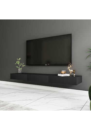 Avalon 3 Kapaklı Duvara Monte Tv Sehpası 140 Cm, Modern Minimal Tasarım, Tv Ünitesi - Antrasit Antrasit
