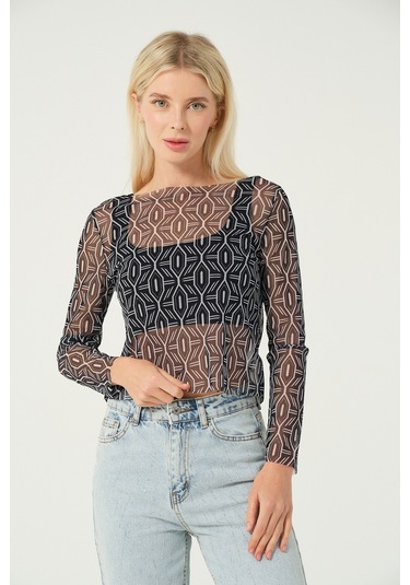 Transparan Bluz Siyah Lacivert