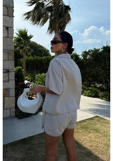 Kadın Taş Kruvaze Cotton Kısa Kol Dokuma İkili Takım Taş