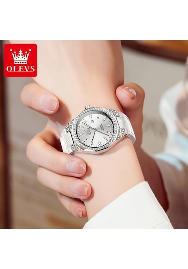 Novahub Olevs Kadın Saati Lüks Orijinal Quartz Saat Su Geçirmez Işıklı Elmaslı Saat Moda Zarif Kadın Saati Siyah Siyah