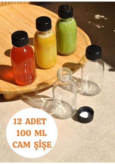 12 Adet Cam Shot Şişesi Sızdırmaz Siyah Plastik Kapaklı Meyve Suyu Şişe Kolonya Koku Süs Çok Amaçlı Şeffaf