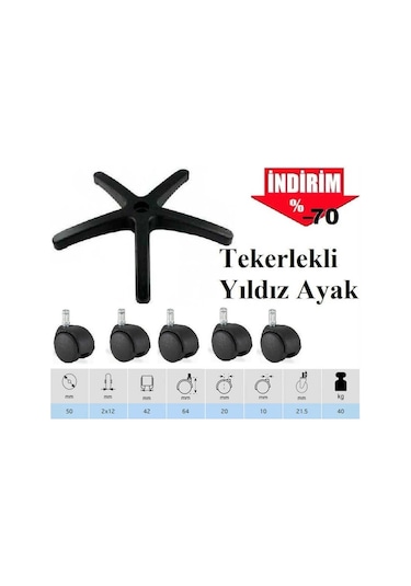 Depolife Ofis Büro Çalışma Sandalye Koltuk Için Tekerlekli Yıldız Ayak