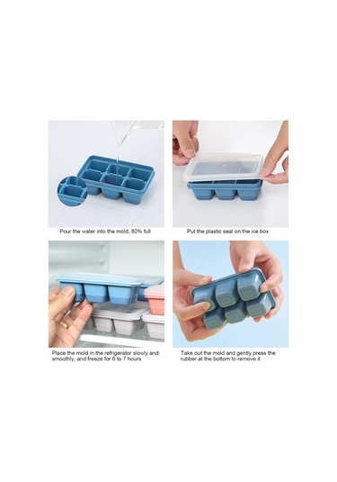 Dofolink Gri Silikon Buzluk 6 Bölmeli Kapaklı, Yemek Kalitesi Materyal, Kolay Çıkarım, Ev/barda Kullanım - 1 Adet Çok Renkli