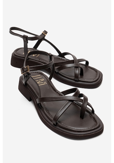 Luvishoes Antas Kahverengi Hakiki Deri Kadın Parmak Arası Sandalet Kahverengi