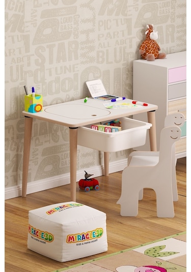 Miracle 3d Çocuk Oyun Etkinlik Çalışma Masası Ve Sandalye Aktivite Masası Beyaz