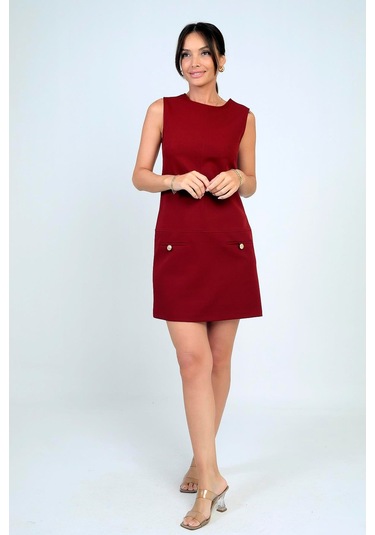 Kadın Filoto Detaylı Kısa Elbise-41683 Bordo