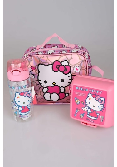 Yeni Sezon Lisanslı Hello Kıtty'nın Pırıltılı Dünyası Özel Koleksiyon Beslenme Çantası 500 ML Matara ve Beslenme Kabı Yemek Seti