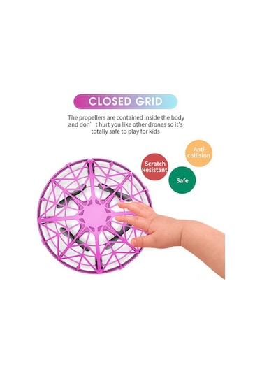 Ulzyvf Renkli Led Işıklı Mini Ufo Drone - Hareket Sensörlü, 360 Dönebilen, Çocuk & Yetişkin Hediye Pembe Pembe