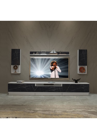 Decoraktiv Trendstyle 270das Mdf Tv Ünitesi Tv Sehpası Beyaz - Siyah Mermer