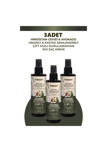 Tresan Coconut Avokado Durulanmayan Saç Kremi 250 Ml 3 Adet