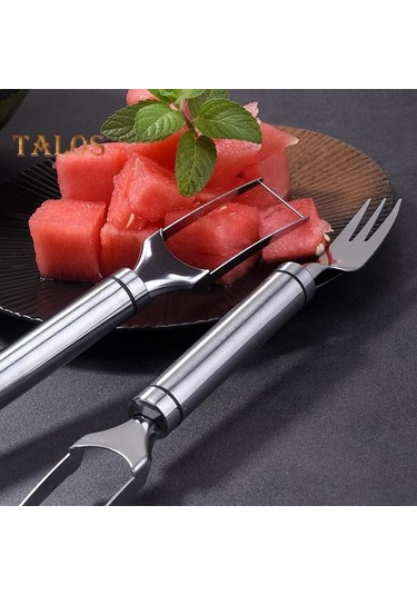 Salata Kavun Kesici Yeniden Kullanılabilir Dilimleme Malzemesi Güvenlik Uygun Hızlı Güvenli Kavun Meyve Kesici Dilimleme Mutfak Alet Gümüş