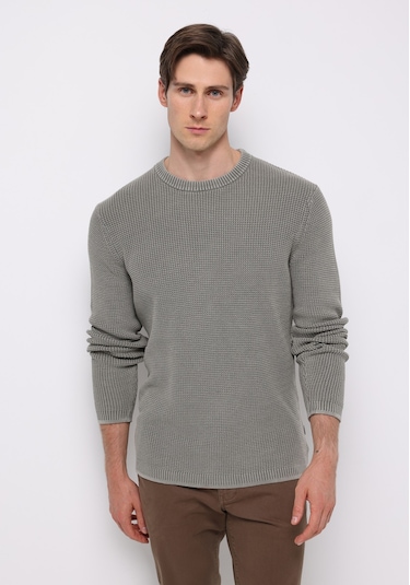 Colins Regular Fit Yuvarlak Yaka Jakarlı Erkek Yeşil Kazak Cl1076731 Q1.v2 Kha Haki