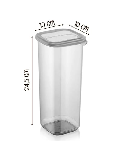 Kitchen Life 9'lu Jumbo Boy Etiketli Square Kare Erzak Saklama Kabı Seti 1750 ML - Sert Kapak Büyük Kavanoz Antrasit - Siyah