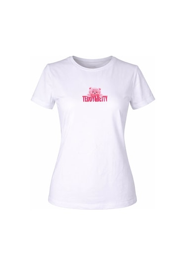 Trender 26yl71595004 Kadın T-shirt Ayıcık Baskı Beyaz