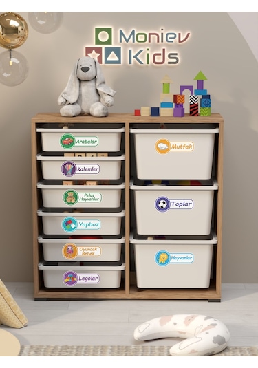 Beyza 9 Sepet Stickerlı Çok Amaçlı Dolap Oyuncak Dolabı Çam Atlantik Çam