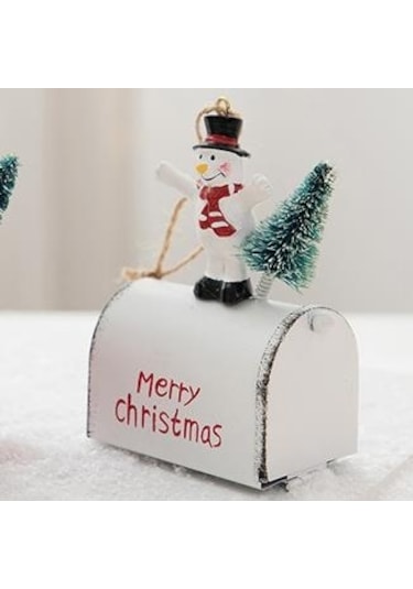 1 Adet 10x8x4cm Posta Kutusunda Kardan Adam Ağaç Süsü