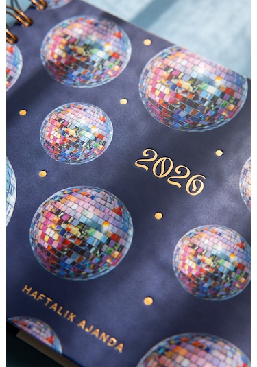 2026 Dikey Haftalık Ajanda Yatay A5 Formda Spiralli Sert Kapak Haftalık Ajanda 21x15 Cm Disco Pembe