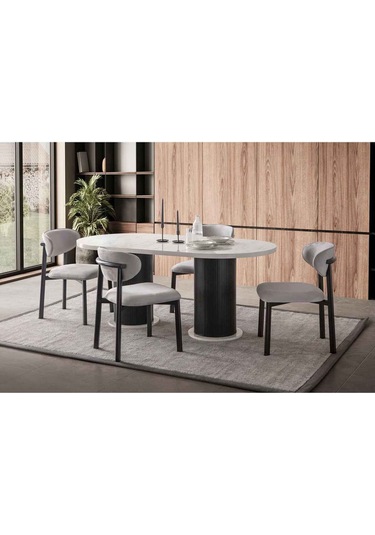 Parian Modern Yemek Masası 4 Sandalye Takım Mermer