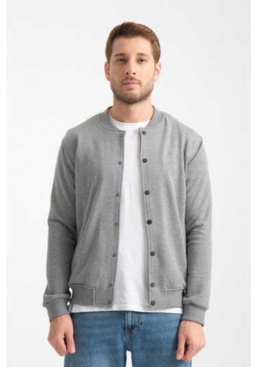 Shooter Sportswear Erkek Sweatshirt Düğmeli Ekru Standart Kalıp Gri Melanj