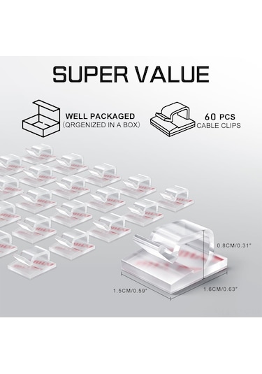 Yaozixa 60 Adet Özlü Bağcıklı Kablo Tutucuları - Noel Işıkları, Ethernet, Usb Kablo Düzenleyici - Dışarıdaki Ve İçerideki Kabloları Düzenle Paketli