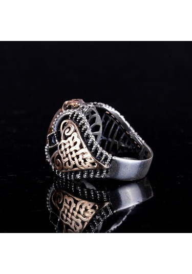 El Yapımı Gerçek Doğal Bronzit Taş Yüzük, 925 Ayar Katı Gümüş Erkek Yüzüğü Gümüş