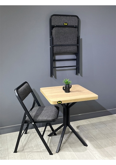 Mercan Sonoma 2 Kişilik Kare Mutfak Yemek Masası Takımı 2+1 Keten Gri 60 Cm Sonoma Gri 2'li