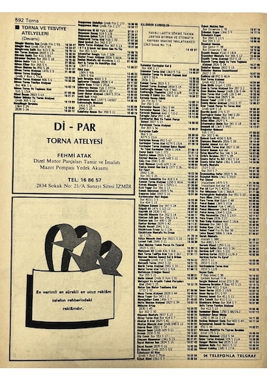 İzmir 1982-1983 Meslek Reklam İlanı Efemera S591