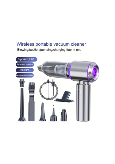 Dashanshop 16000pa Kablosuz El Süpürgesi Silvery Purple 4ü1 Fonsuz Motor 3 Hız Uzun Şarjlı Araç Ev